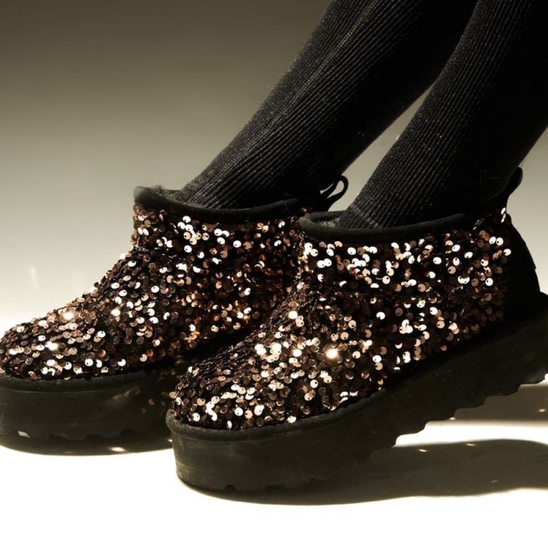 New Arrivals Bearpaw Women's Retro Super Shorty Sequin Gold Sequin