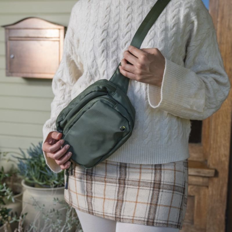 New Arrivals Bearpaw Square Double Zip Waist Bag/Sling Olive