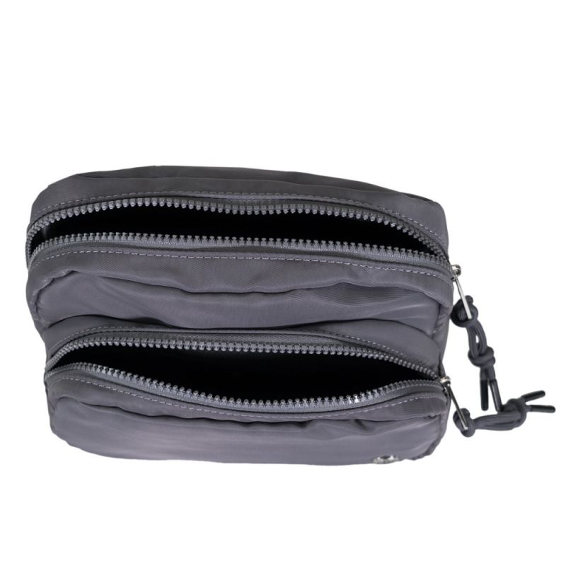 New Arrivals Bearpaw Square Double Zip Waist Bag/Sling Dark Gray