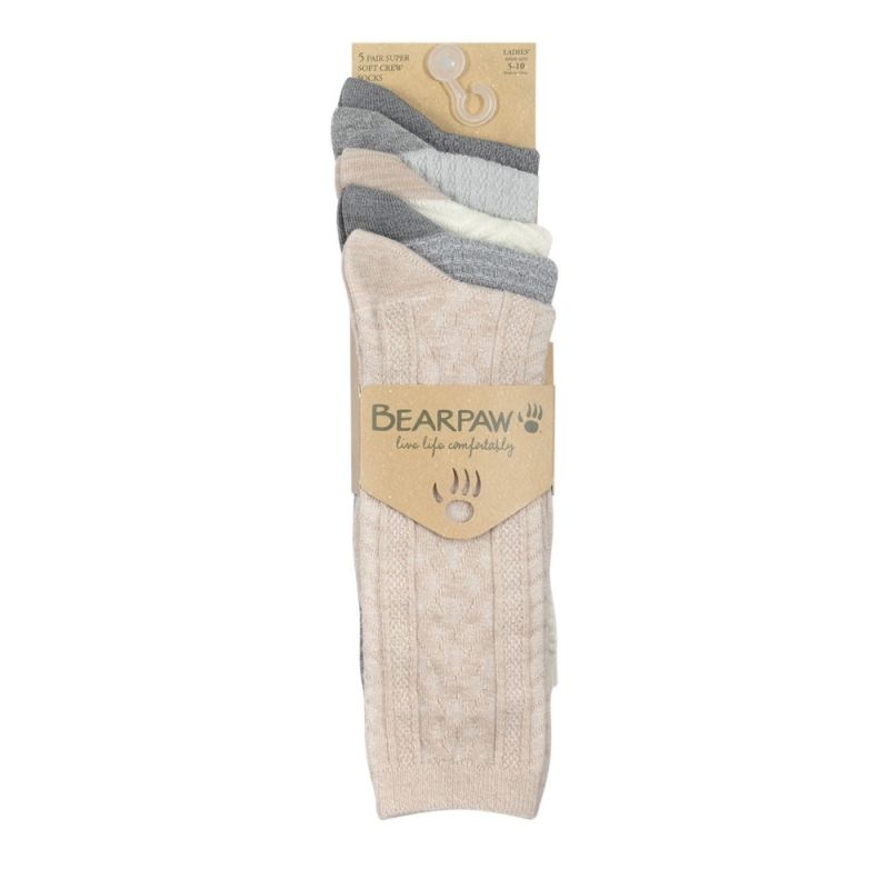 New Arrivals Bearpaw Texture Crew Sock 5Pk Simply Taupe
