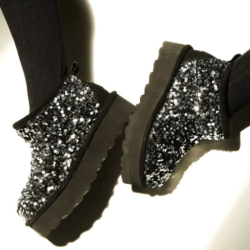 New Arrivals Bearpaw Women's Retro Super Shorty Sequin Silver Sequin